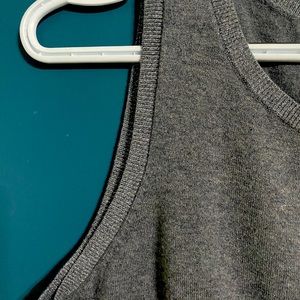 Medium gray sweater vest style tank with silver glitter trim, lightweight M/L